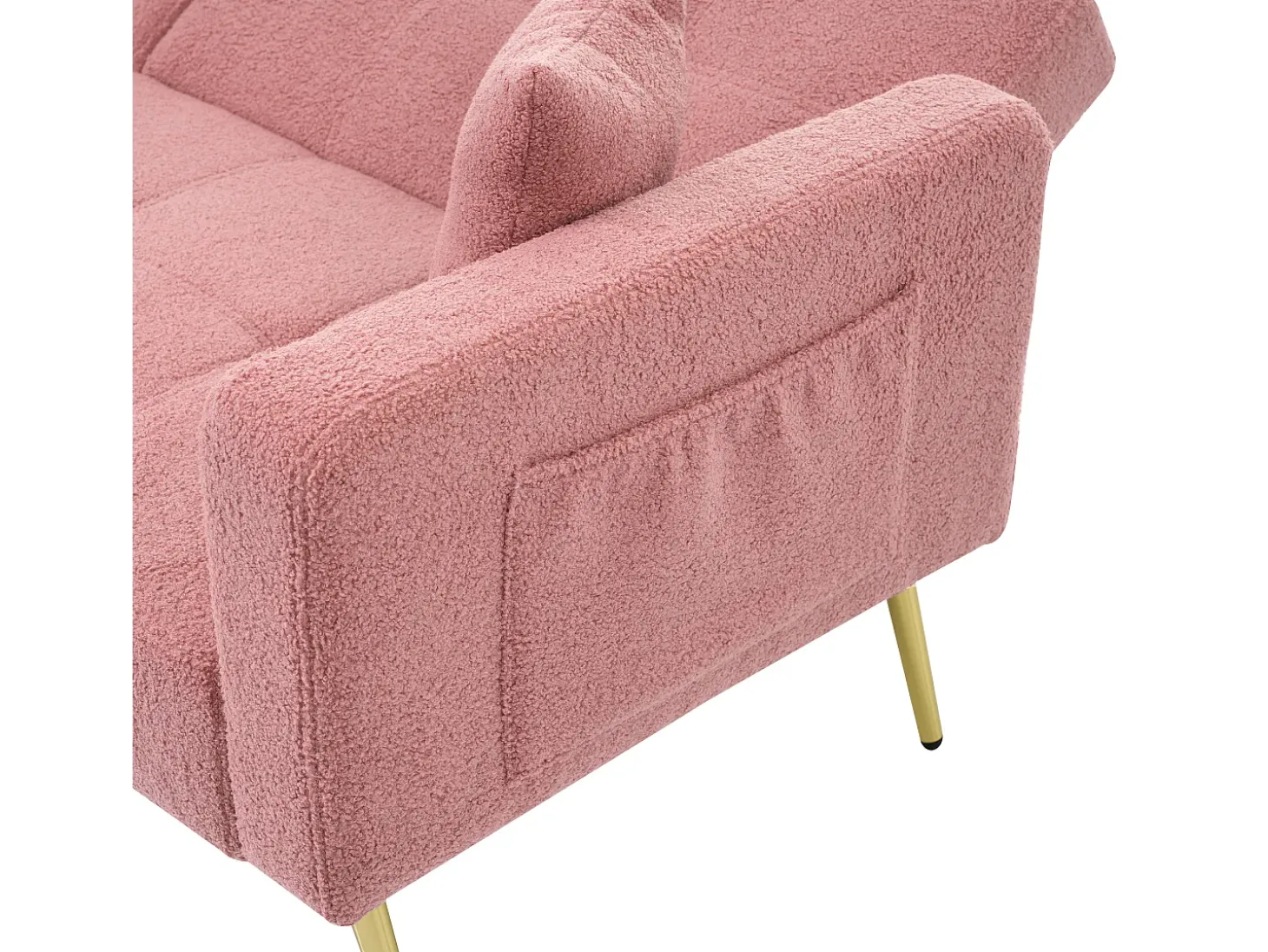 Sofá-cama reto de 2 lugares em sherpa rosa, encosto dobrável em 3 posições - 175x64x72cm