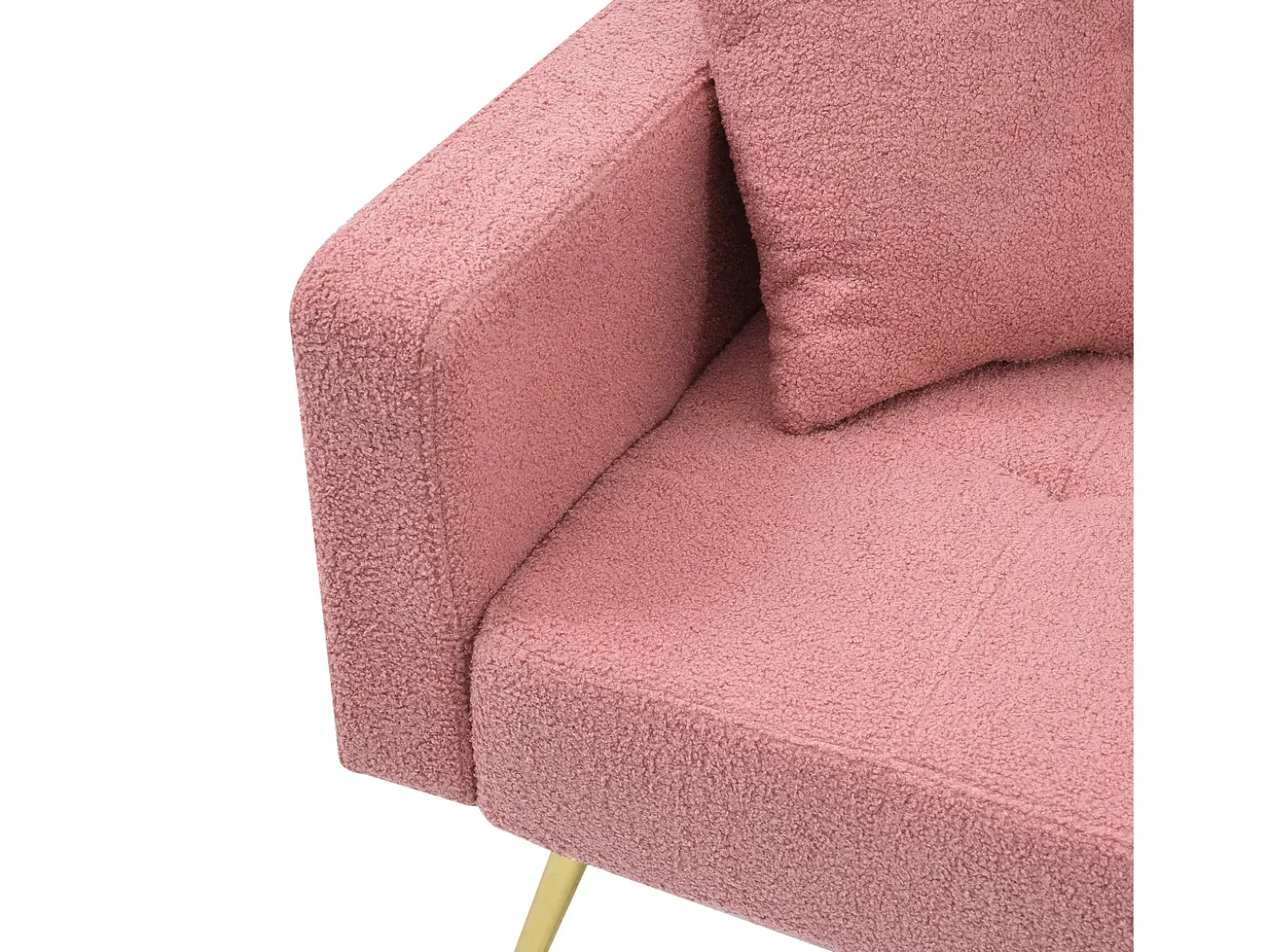 Sofá-cama reto de 2 lugares em sherpa rosa, encosto dobrável em 3 posições - 175x64x72cm