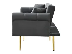 Sofá-cama reto de 2 lugares em veludo cinza, encosto rebatível em 3 posições - 173x75x70cm