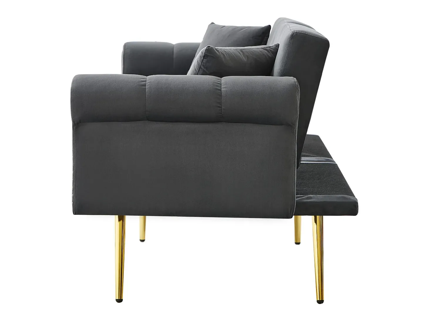 Sofá-cama reto de 2 lugares em veludo cinza, encosto rebatível em 3 posições - 173x75x70cm