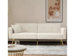 Sofá-cama reto de 2 lugares em sherpa branca, encosto dobrável em 3 posições - 175x64x72cm