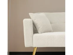 Sofá-cama reto de 2 lugares em sherpa branca, encosto dobrável em 3 posições - 175x64x72cm