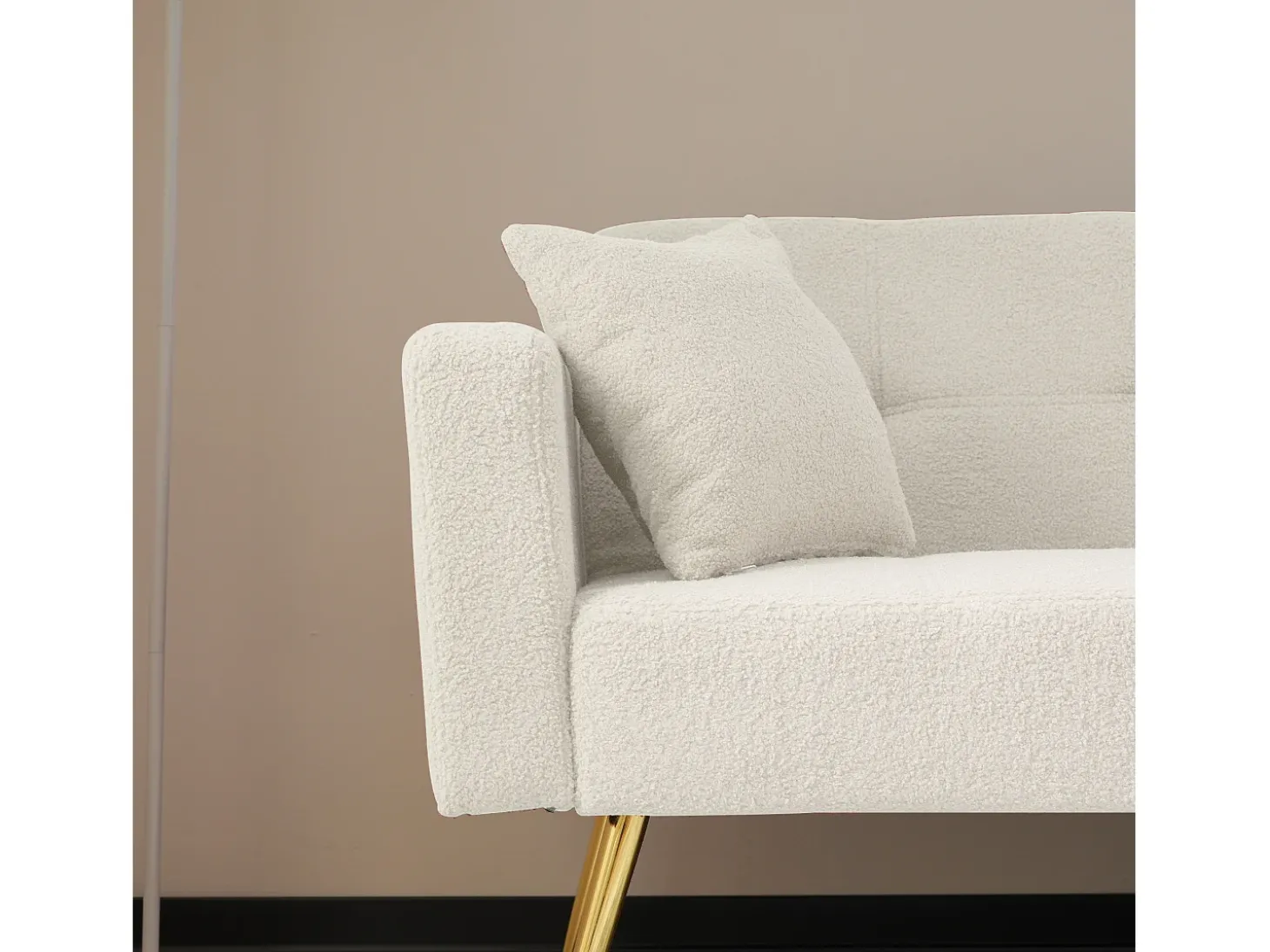 Sofá-cama reto de 2 lugares em sherpa branca, encosto dobrável em 3 posições - 175x64x72cm