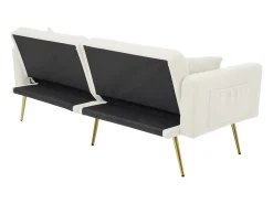 Sofá-cama reto de 2 lugares em sherpa branca, encosto dobrável em 3 posições - 175x64x72cm