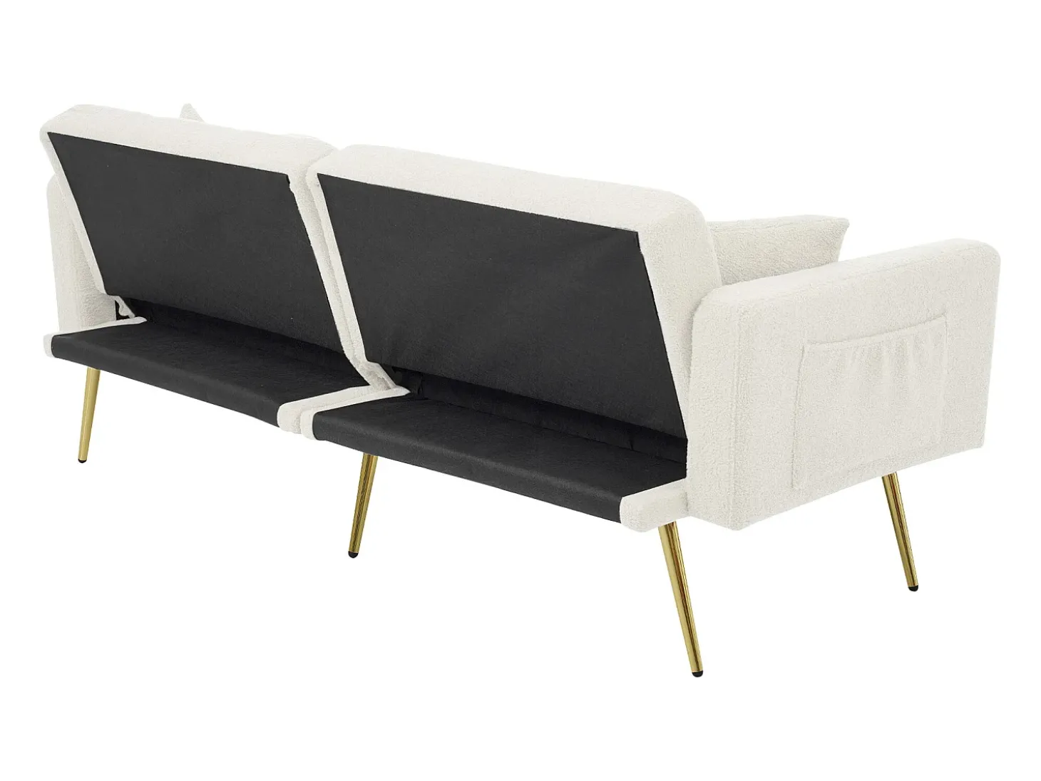 Sofá-cama reto de 2 lugares em sherpa branca, encosto dobrável em 3 posições - 175x64x72cm