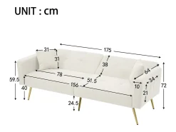 Sofá-cama reto de 2 lugares em sherpa branca, encosto dobrável em 3 posições - 175x64x72cm
