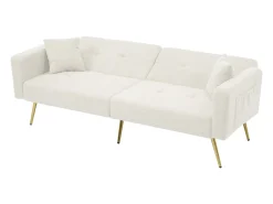 Sofá-cama reto de 2 lugares em sherpa branca, encosto dobrável em 3 posições - 175x64x72cm