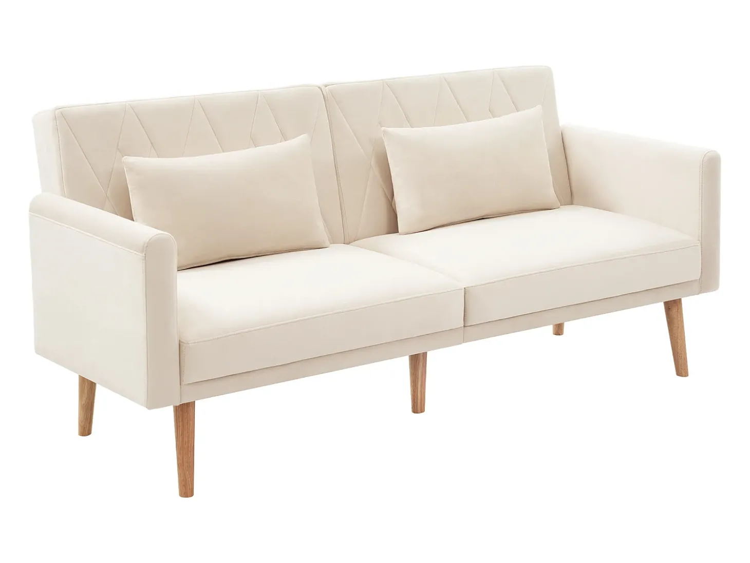 Sofá-cama reto de 2 lugares em veludo bege, 2 almofadas incluídas - 180x75x82cm