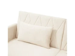 Sofá-cama reto de 2 lugares em veludo bege, 2 almofadas incluídas - 180x75x82cm