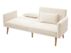 Sofá-cama reto de 2 lugares em veludo bege, 2 almofadas incluídas - 180x75x82cm