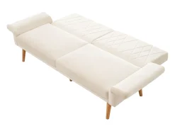 Sofá-cama reto de 2 lugares em veludo bege, 2 almofadas incluídas - 180x75x82cm