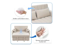 Sofá-cama retrátil - 100 x 160 cm - casal com encosto regulável + com porta + copa e almofadas - bege