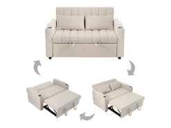 Sofá-cama retrátil - 100 x 160 cm - casal com encosto regulável + com porta + copa e almofadas - bege