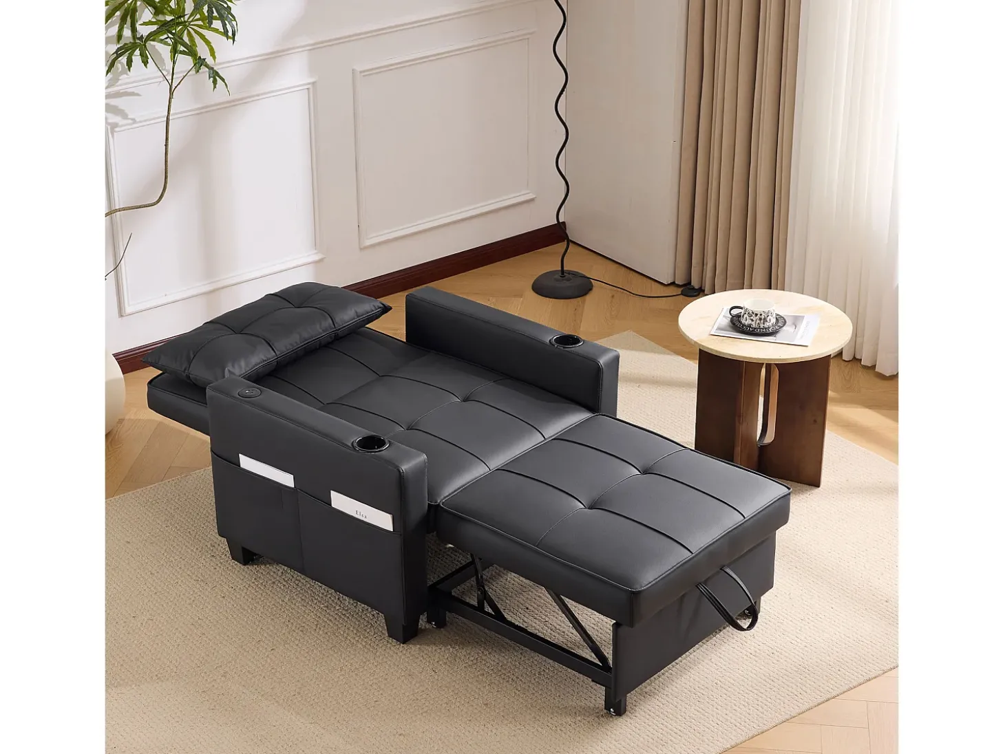 Sofá-cama retrátil 3 em 1 com porta-copos e porta USB, sofá-cama ajustável como poltrona ou cama, economizando espaço em cômodos pequenos