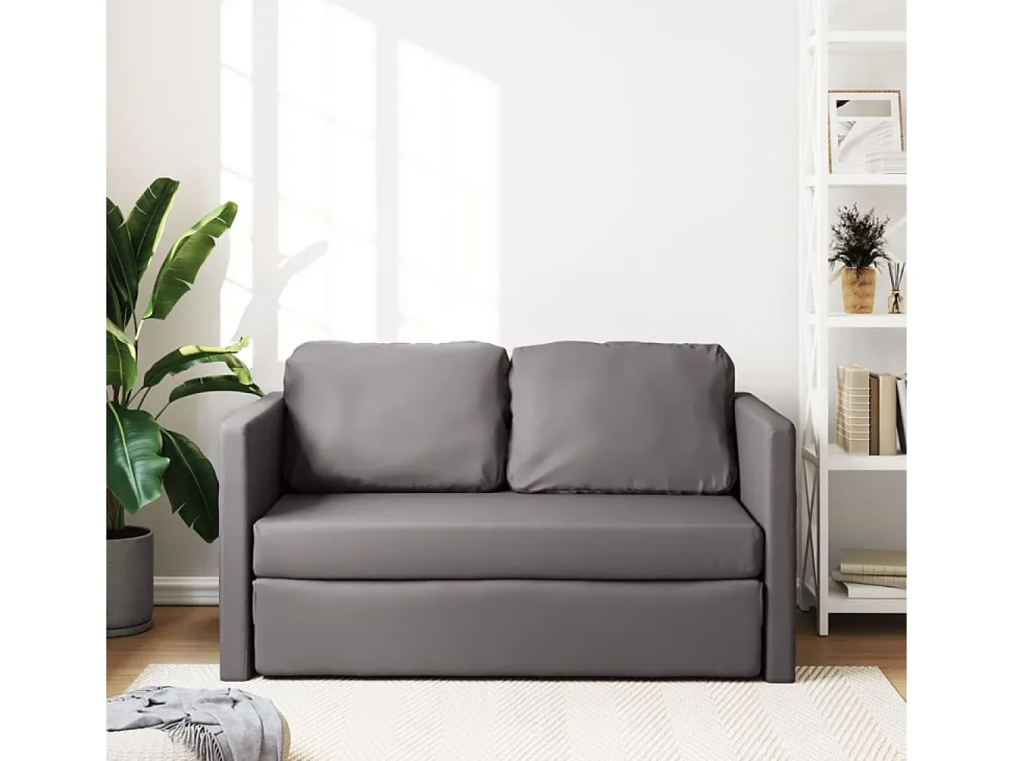 Sofá-cama sem pés 112x174x55 cm couro artificial cinzento PT633342