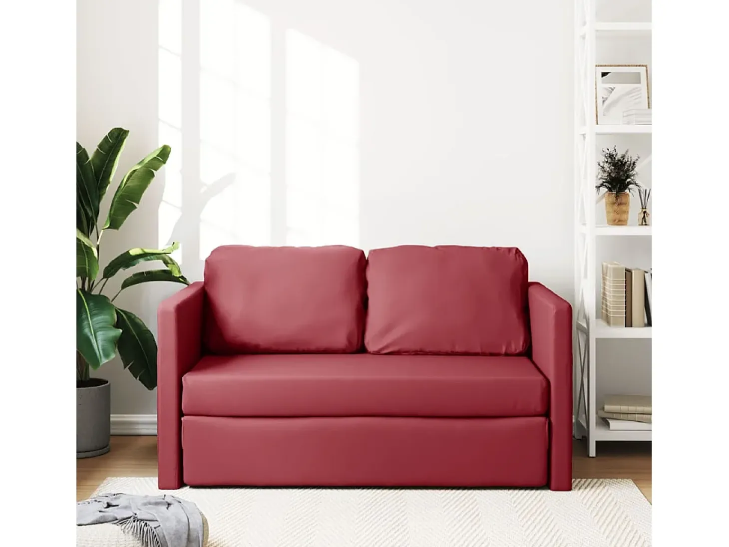 Sofá-cama sem pés 112x174x55 cm couro artificial vermelho tinto PT774297