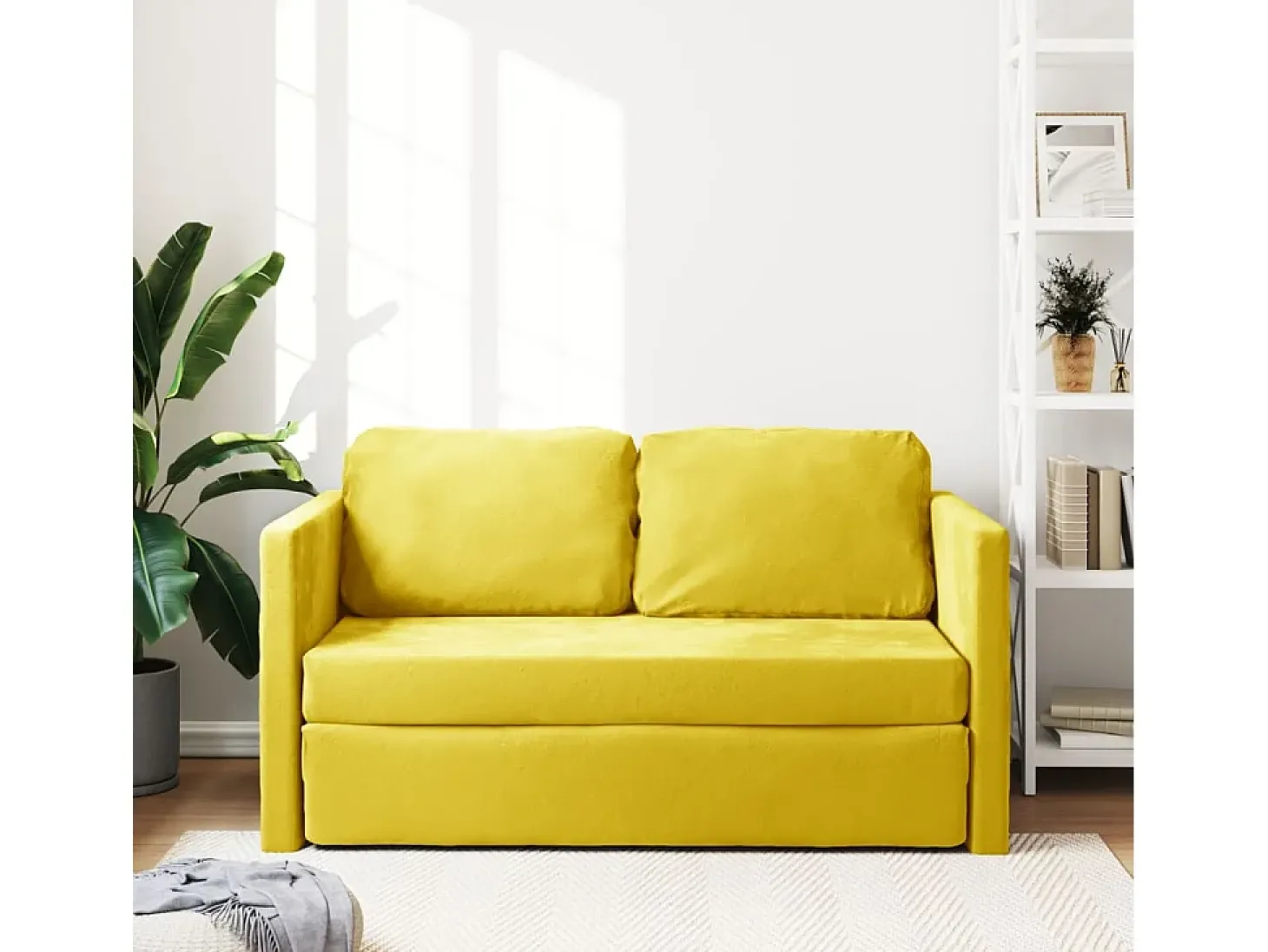Sofá-cama sem pés 122x204x55 cm veludo amarelo-escuro PT110468