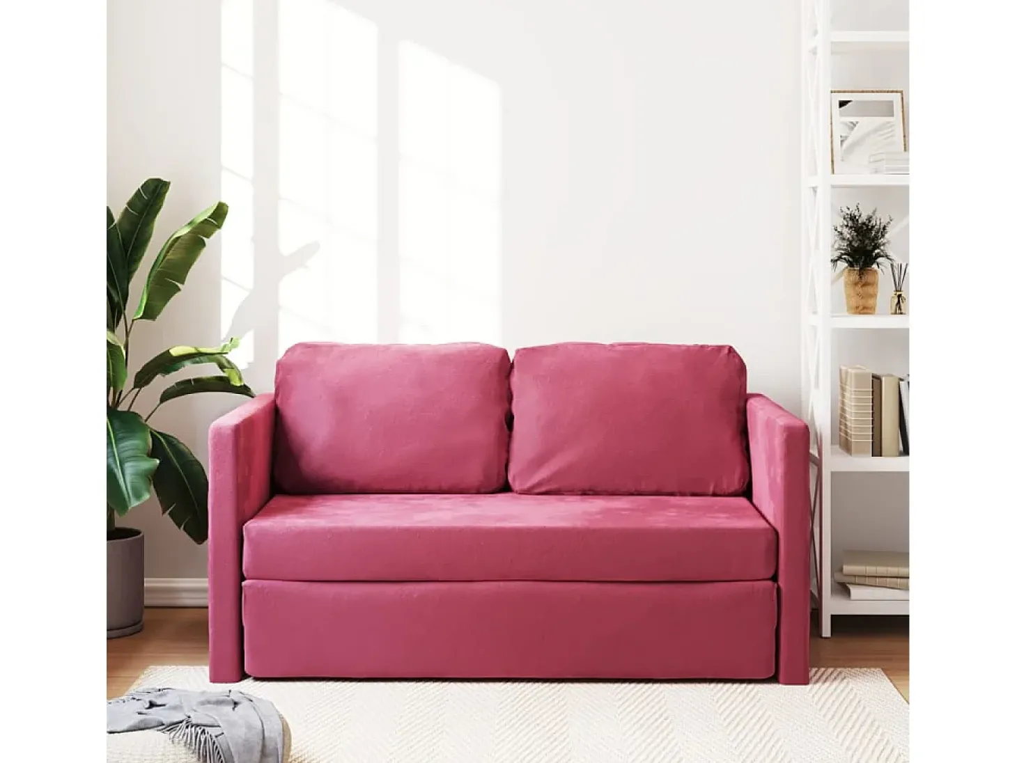 Sofá-cama sem pés 122x204x55 cm veludo vermelho tinto PT783440
