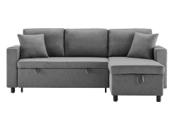 Sofá-cama, sofá em forma de L, bolsa para copos, intercambiável esquerda/direita, cinzento escuro