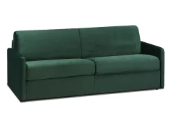 Sofá-cama veludo verde pinheiro assento memória de forma 160 cm colchão 14 cm CALIFE