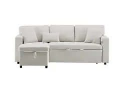 Sofá-cama 215x133x85 cm - com porta USB - com armazenamento - com função de cama - Bege