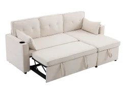 Sofás com função de dormir, sofás em forma de L, móveis estofados, sofás, espreguiçadeiras com suportes para copos,Bege