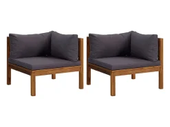 Sofás de canto 2pcs c/ almofadões cinzento-escuro acácia maciça