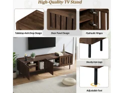 Suporte baixo para TV, 160×40×47 cm, cor nogueira, design vazado, em MDF, para TVs de até 65 polegadas, para sala de estar.