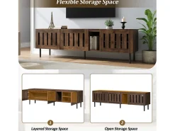 Suporte baixo para TV, 160×40×47 cm, cor nogueira, design vazado, em MDF, para TVs de até 65 polegadas, para sala de estar.