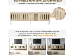 Suporte baixo para TV, 160×40×47 cm, cor natural, design vazado, em MDF, para TVs de até 65 polegadas, para sala de estar.
