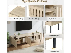 Suporte baixo para TV, 160×40×47 cm, cor natural, design vazado, em MDF, para TVs de até 65 polegadas, para sala de estar.