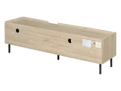 Suporte baixo para TV, 160×40×47 cm, cor natural, design vazado, em MDF, para TVs de até 65 polegadas, para sala de estar.