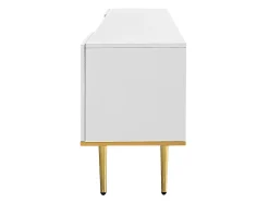 Suporte baixo para TV com 2 gavetas e 2 portas, unidade de armazenamento com pés e detalhes dourados, banco de TV branco
