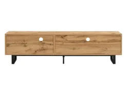 Suporte baixo para TV, suporte para TV LED de 190 cm, com divisória de vidro, compartimentos e gaveta, acabamento em madeira industrial.