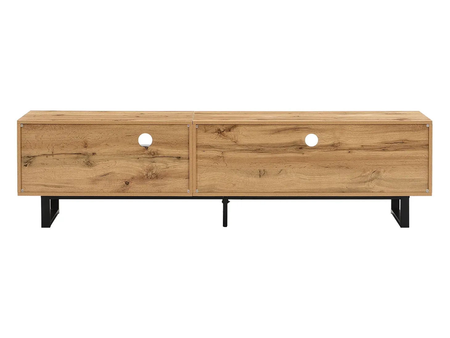 Suporte baixo para TV, suporte para TV LED de 190 cm, com divisória de vidro, compartimentos e gaveta, acabamento em madeira industrial.