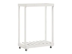 Suporte de lenha c/ rodas 76,5x40x108 cm pinho maciço branco PT547164