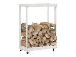 Suporte de lenha c/ rodas 76,5x40x108 cm pinho maciço branco PT547164
