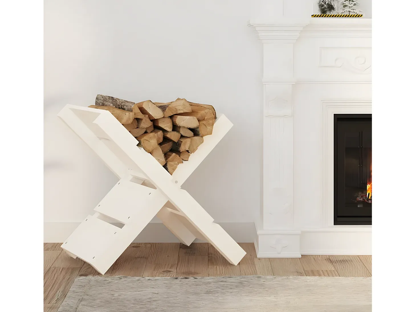 Suporte de lenha 47x39,5x48 cm madeira de pinho maciça branco PT957281