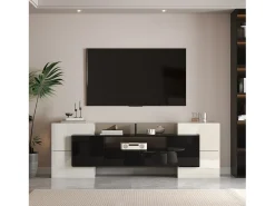 Suporte de TV - 200 x 35 x 60 cm - com LEDs + superfície de vidro - aglomerado - branco