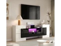 Suporte de TV - 200 x 35 x 60 cm - com LEDs + superfície de vidro - aglomerado - branco