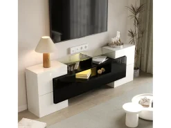 Suporte de TV - 200 x 35 x 60 cm - com LEDs + superfície de vidro - aglomerado - branco
