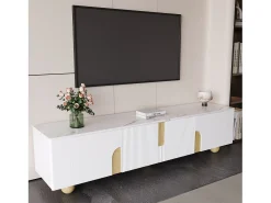 Suporte de TV - 180 x 40 x 44 cm - com 4 portas - pés esféricos - Aglomerado + MDF - branco