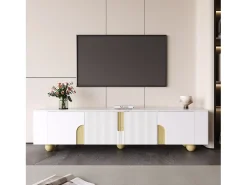 Suporte de TV - 180 x 40 x 44 cm - com 4 portas - pés esféricos - Aglomerado + MDF - branco