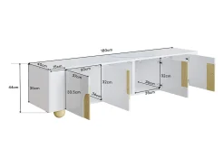 Suporte de TV - 180 x 40 x 44 cm - com 4 portas - pés esféricos - Aglomerado + MDF - branco