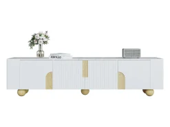 Suporte de TV - 180 x 40 x 44 cm - com 4 portas - pés esféricos - Aglomerado + MDF - branco