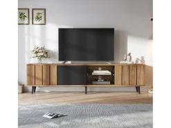 Suporte de TV - 175 x 31,5 x 45 cm - com 3 armários - adequado para TVs de 75 polegadas - aglomerado - natural