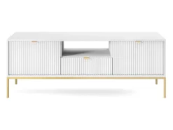 Suporte de TV 2 portas e 1 gaveta com pés de metal dourado, 154x56 cm