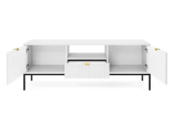 Suporte de TV 2 portas e 1 gaveta com pés de metal preto, 154x56 cm
