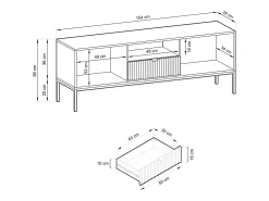 Suporte de TV 2 portas e 1 gaveta com pés de metal preto, 154x56 cm
