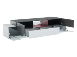 Suporte de TV branco - Suporte de TV com 4 portas e 2 gavetas - com iluminação LED e prateleiras em vidro - para sala de estar e quarto